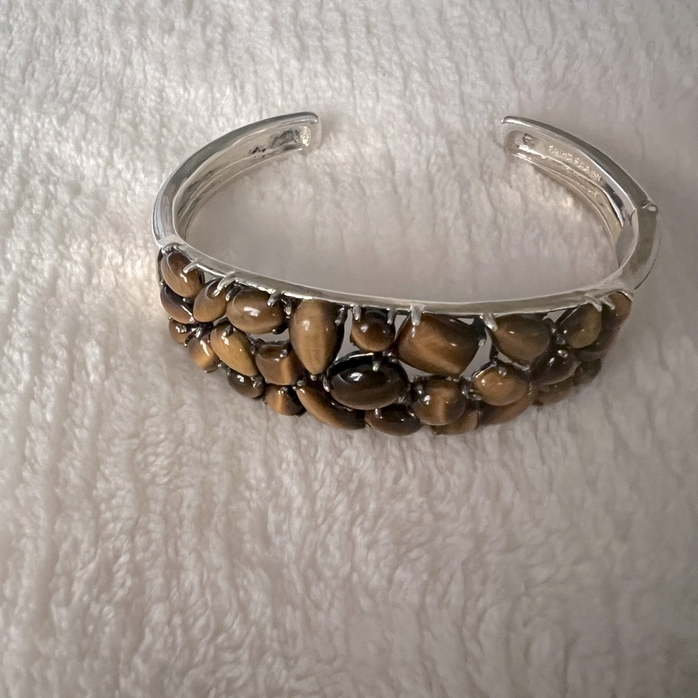 Rare Heavy Solid Stunning Michelle Albala Tiger Eye Sterling Cuff - Picture 3 of 7